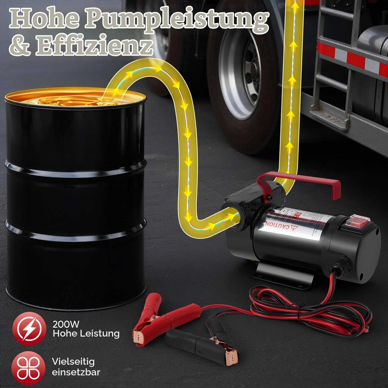 Kidken Dieselpumpe Elektrische 12 V: 40 L/min 200W Tragbare Kraftstoff-Förderpumpen mit Zapfpistole, Filter & Schläuchen, Selbstansaugendes Kraftstoffpumpe Set für Diesel, Biodiesel, Kerosin