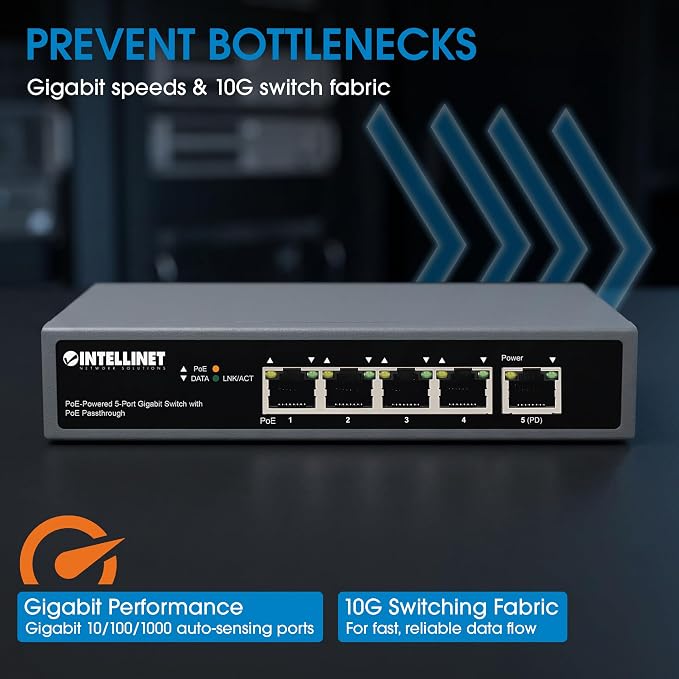 Switch Gigabit PoE+ de 5 puertos Intellinet con paso PoE y potencia de 65 W miniatura 8