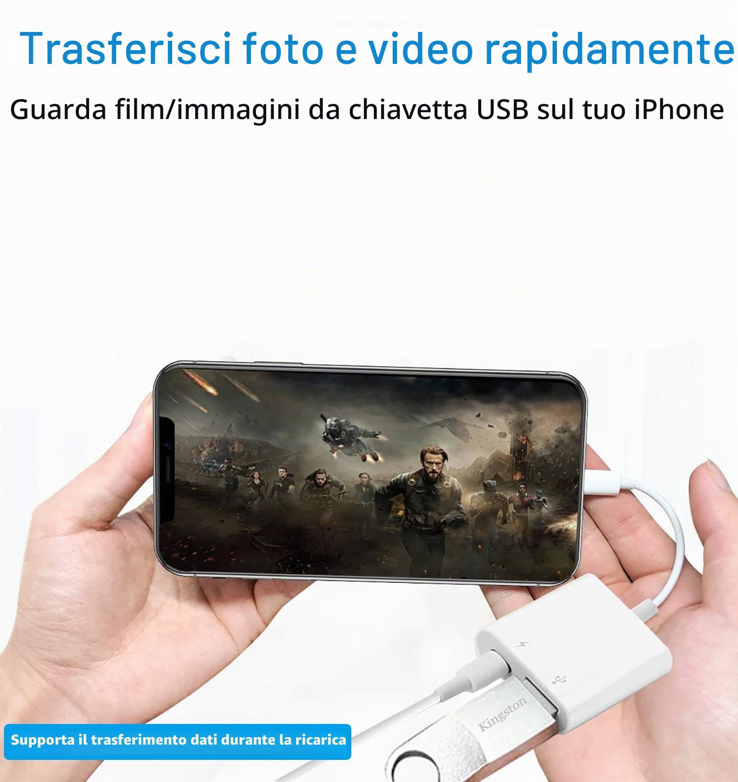 Adattatore da Lightning a USB con porta di ricarica, cavo USB 3.0 OTG certificato MFi per iPhone 14 13 12 11 X XS XR 8 7, da iPad USB Flash Drive, lettore di schede, tastiera, mouse, pianoforte