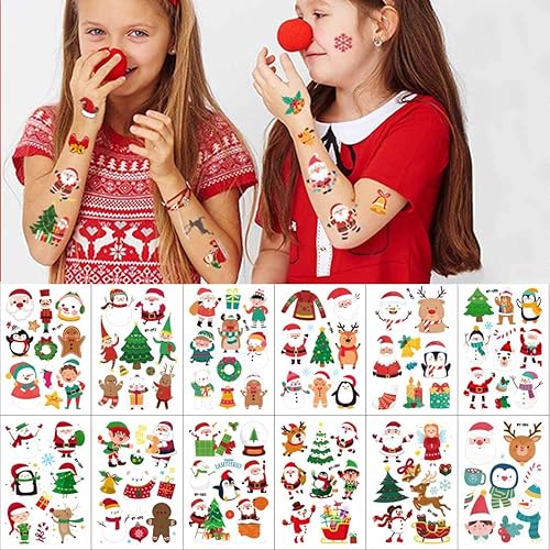 Ludress Tatuajes temporales de Navidad impermeables tatuajes faciales calcomanías luminosas para la cara Navidad maquillaje fiesta decoración