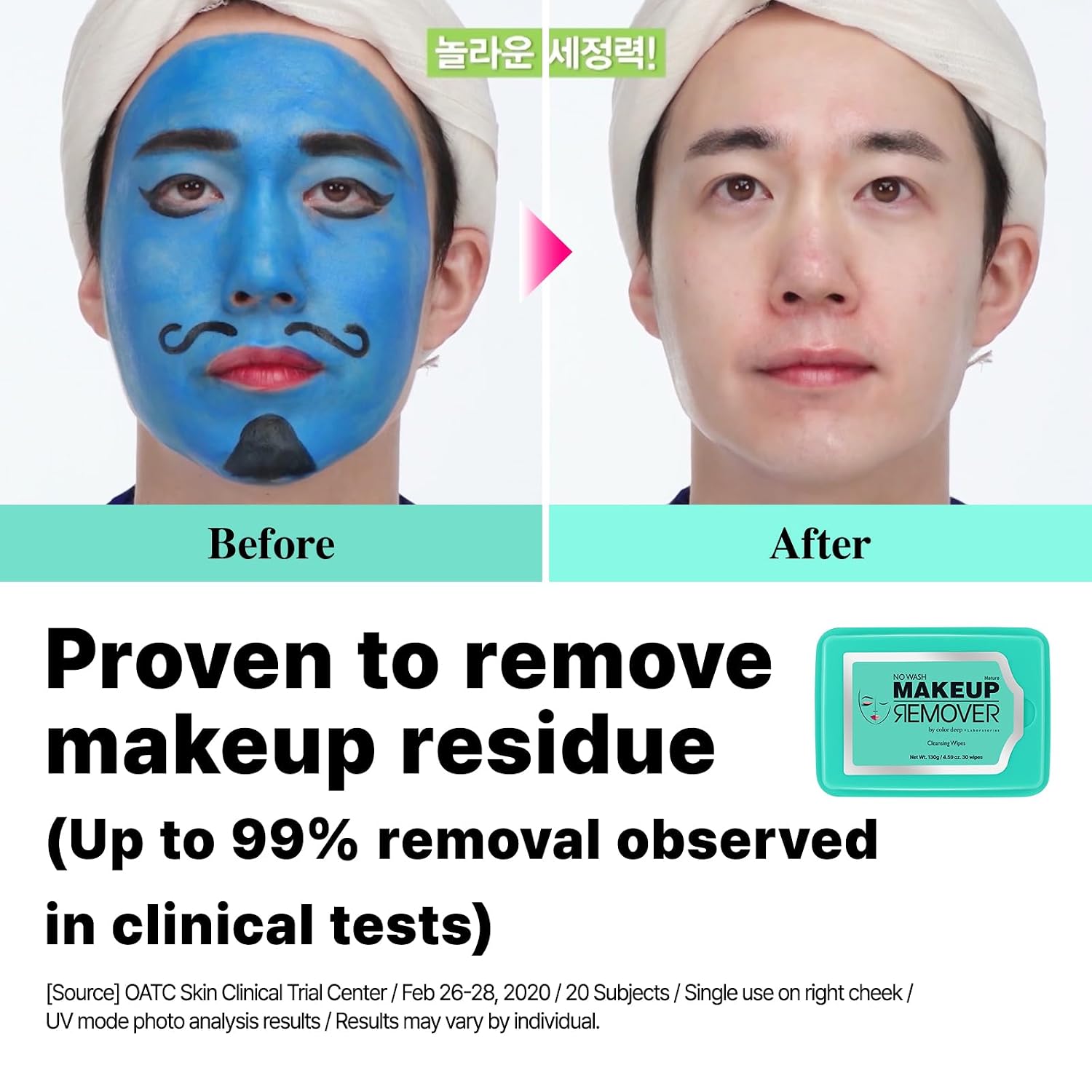 COLOR DEEP Makeup Remover Mint Vegan Cleansing Wipes, No-Rinse Micellar Water Facial Towelettes for Sensitive Skin, 30 Count.