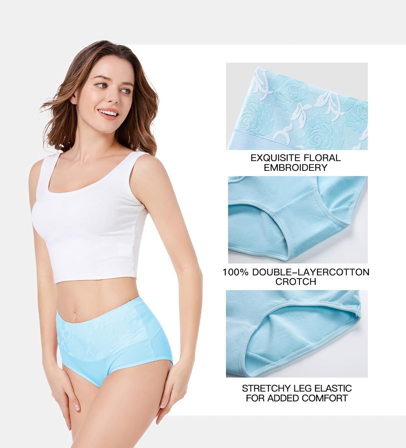 HAVVIS Women's Briefs Underwear Cotton High Waist Tummy Control Panties Rose Jacquard Ladies Panty Multipack - Image 6