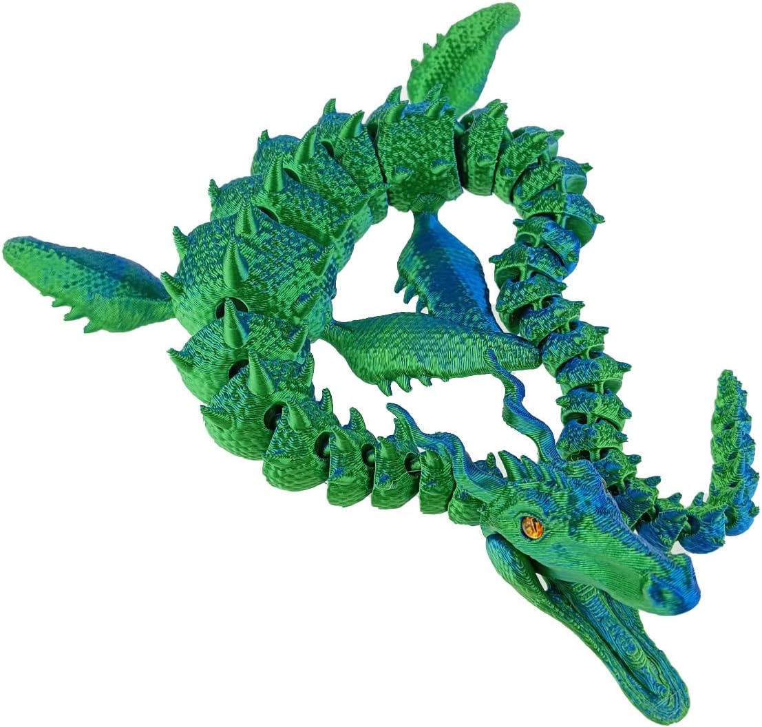 Articulated Dragon Fidget Majestic Sea Dragon with opening mouth 3D Printed Animals Flexible (Blue Green)