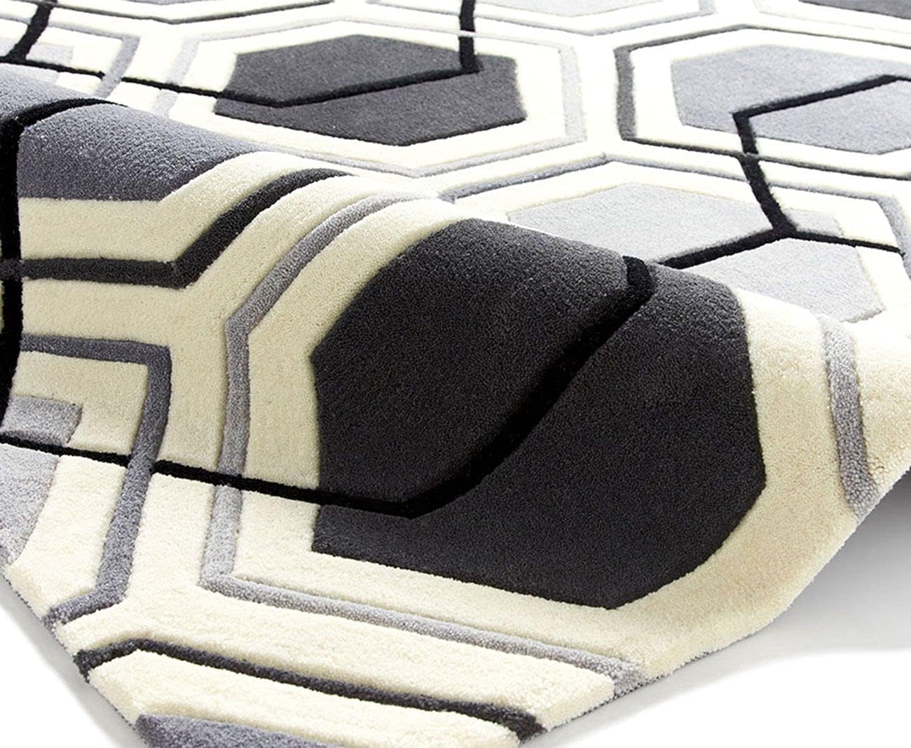 Hand-Tufted Wool Geometric Hexagon Pattern Area Rug, Soft & Durable Modern Floor Carpet for Home Office & Contemporary Interior Decor 9 x 12 Ft Multi/A