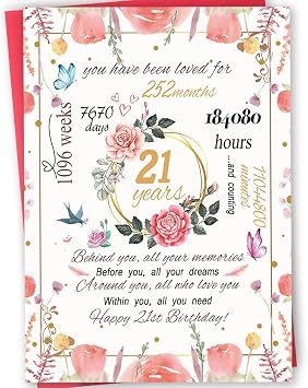 Funny 21st Birthday Card Gifts for Women Her Daughter Granddaughter | Sweet 21 Year Old Birthday Decorations for Girl, Happy Birthday Card with Printed Message Inside, Idea for Party Celebration
