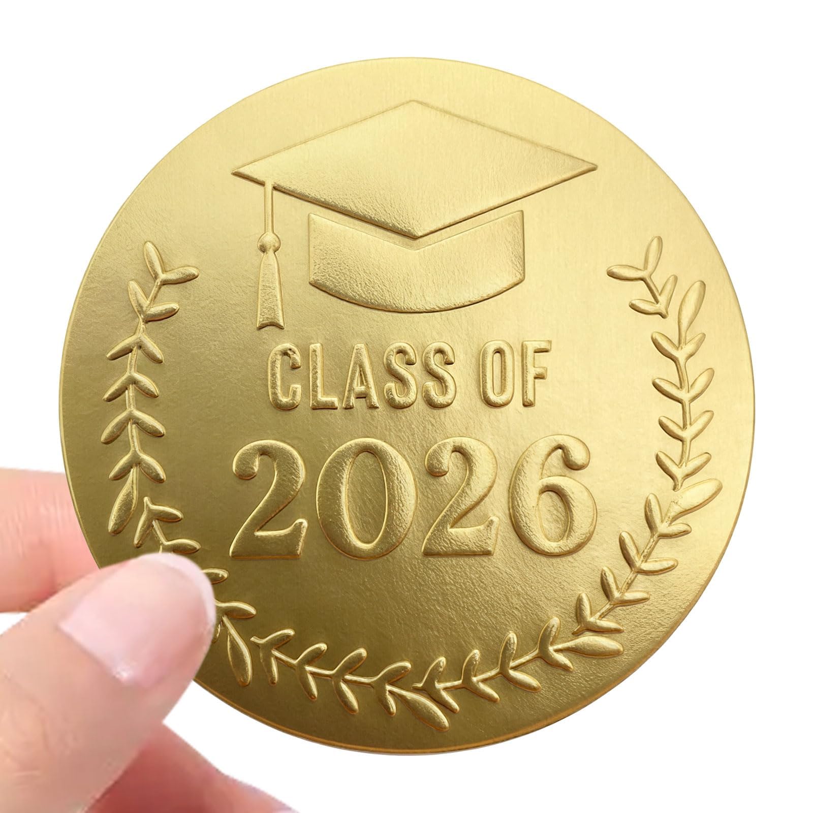 100 x Gold Foil Embossed Class of 2026 Stickers, Graduation Embossed Raised Sticker, Metallic Labels for Invitations Envelopes Party Favors, Class of 2026 Decorations, 1.5 Inch
