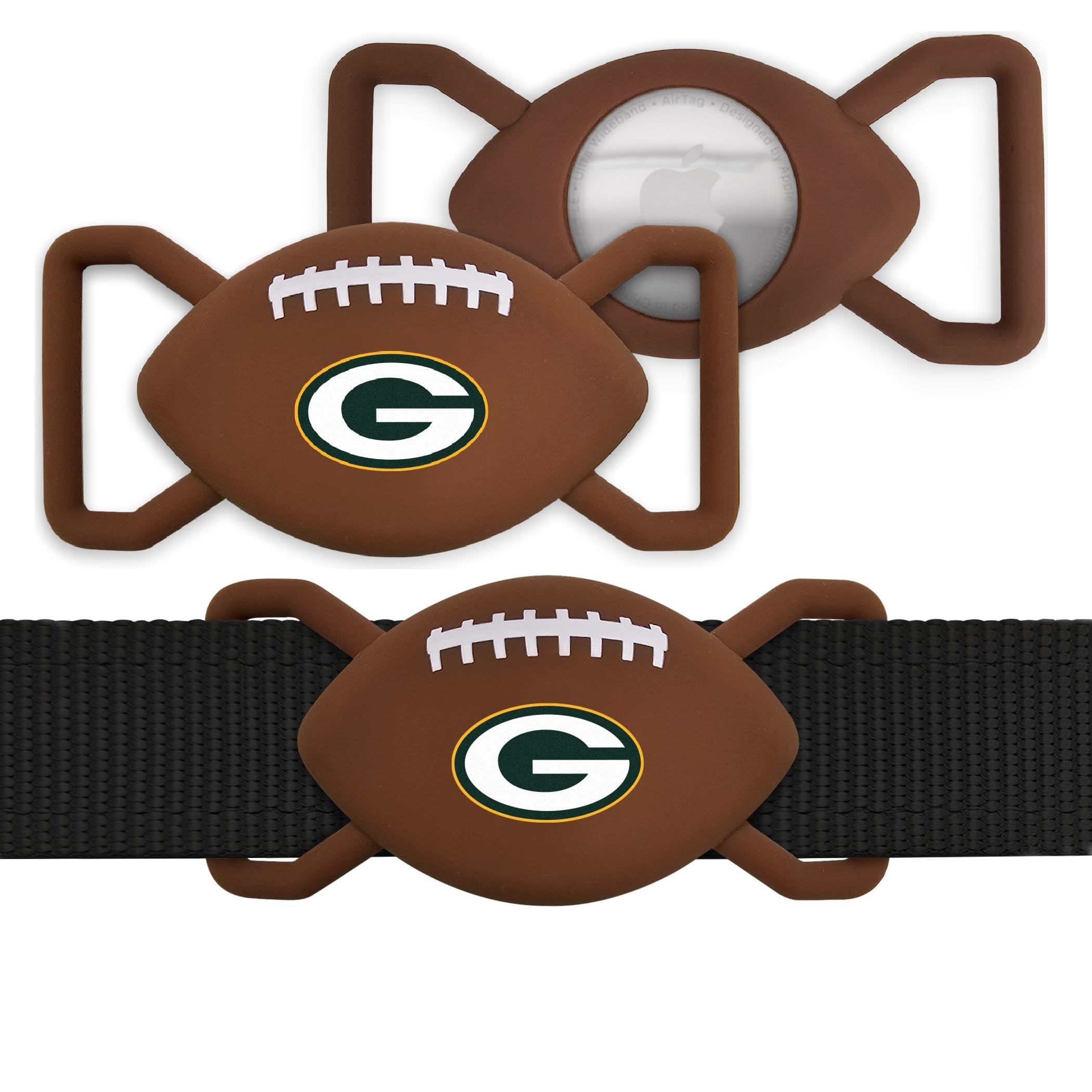 NFL Green Bay Packers Football Apple AIR TAG Holder 2-Pack for Dogs & Cats, Case for Apple Airtag Tracker, GPS Dog Tracking Device Collar Holder
