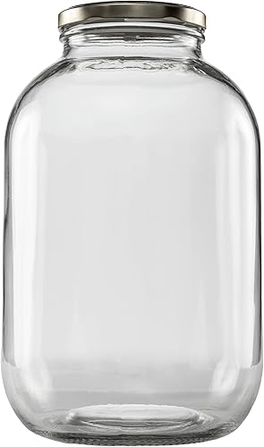 Jarra de vidrio de boca ancha con tapa dorada, tapa de metal para fermentar y almacenar té de kombucha o kéfir. Uso para enlatar, almacenar, decapar