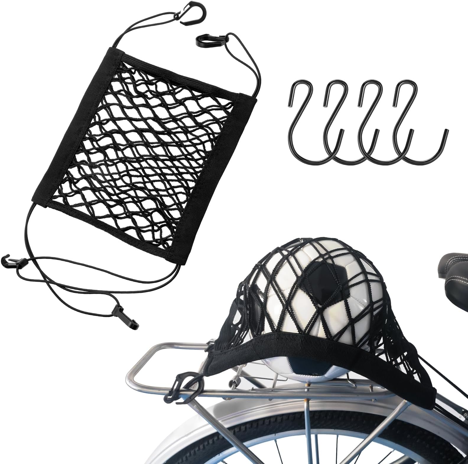 Upgrade Bike Cargo Net, 10"X11" Double Layer Storage Bungee Net with 8 Strong Hooks, High-Elastic Storage Cargo Rack Net for Bikes, Electric Bikes, Scooters, Motorcycles