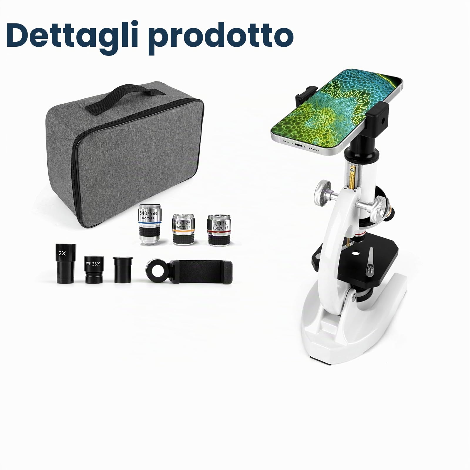 Microscopio 40-2000x, Microscopio Ottico In Metallo Dotato Di Oculari 10x, 25x, Lenti Obiettivo 4x10x40x E Una Lente D'Ingrandimento 2x, Microscopi Per Adulti E Bambini