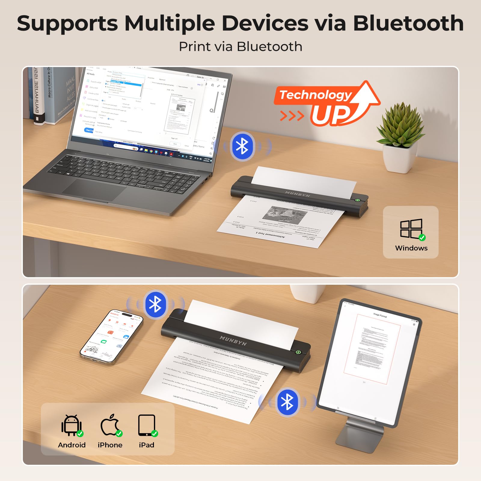 MUNBYN ITP02 Imprimante Thermique A4 Bluetooth Portable sans Fil Noir