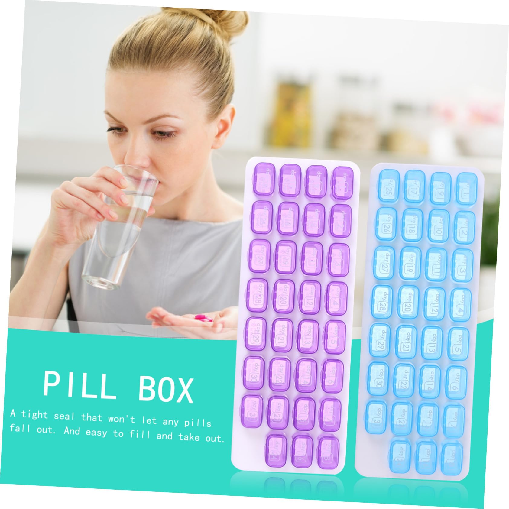 Tragbare Medikamentenbox 2 Stück Dicht Schließend Abs Material mit 31 Fächern Zufällige Farbe für Monatliche Pillenaufbewahrung und Reisen