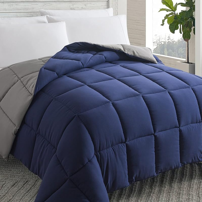 Down Alternative Comforter Blue/Grey Full Size - All Season Duvet Insert | 82x86 inches, Soft Bed Comforter, Luxury,Hotel,Breathable bedding, Reversible,Winter Summer Warm