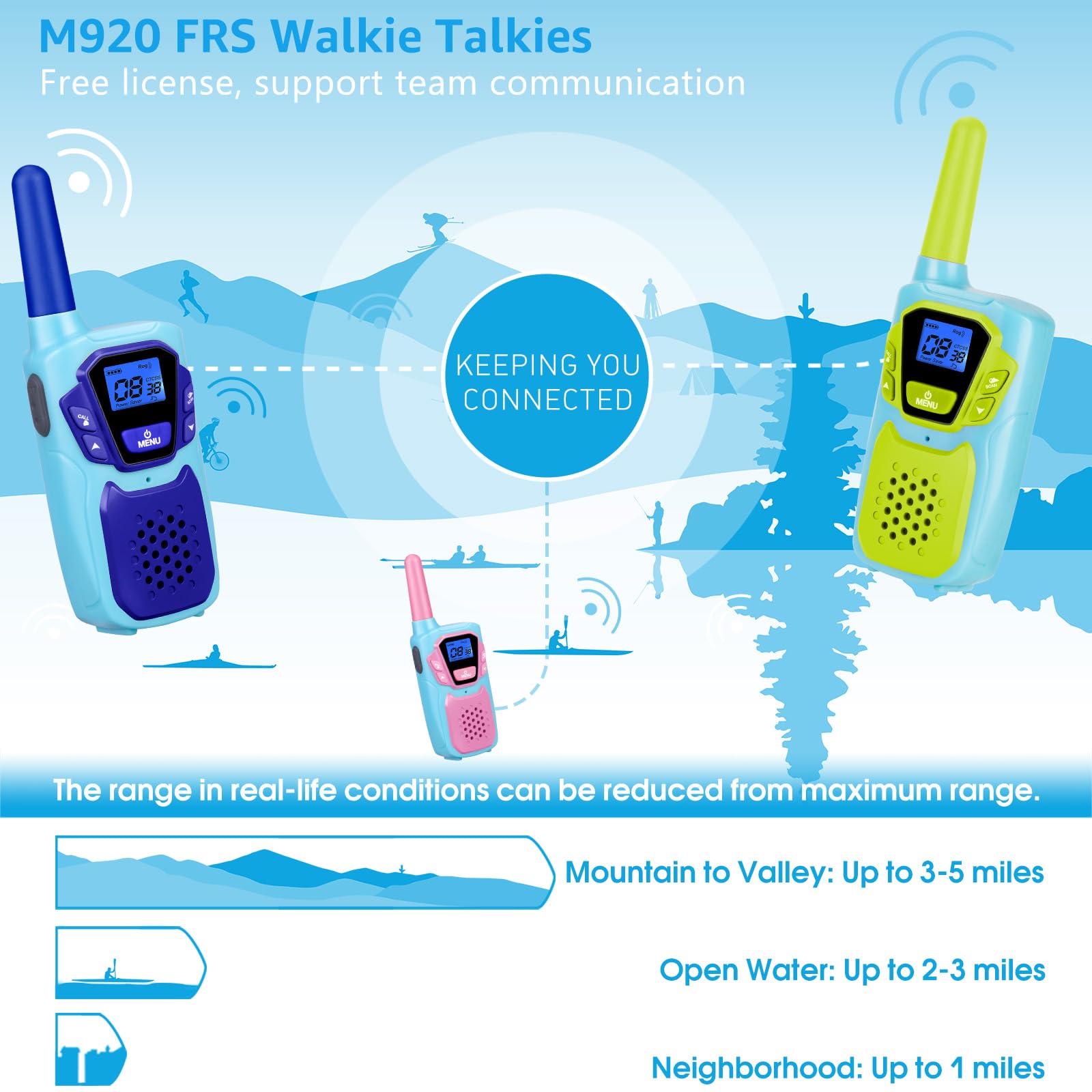 Walkie-Talkies - Walkie Talkie recargable para adultos, radio FRS de 2 vías de largo alcance, paquete de 3 con batería de cordón de 4 millas NOAA USB, juguetes familiares para niñas de 3 a 12 5
