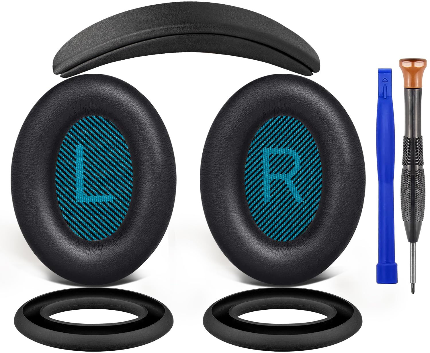 SOULWIT Cuscinetti auricolari+archetto+copriorecchie in silicone, kit di ricambio per Bose QuietComfort 25 (QC25) - Nero
