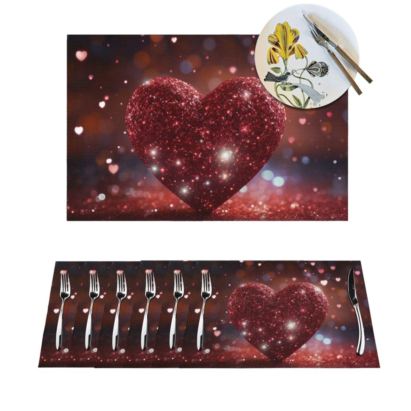 Set de table tissé en PVC rouge pailleté résistant et imperméable