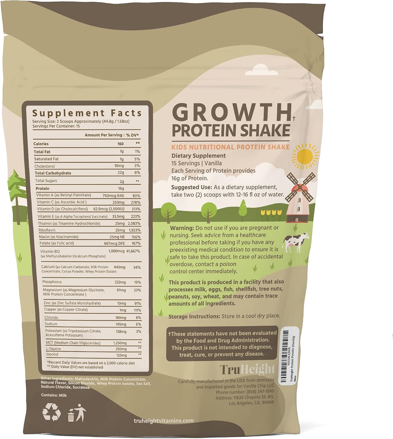 TruHeight Growth Protein Shake Ages 5+ (Vanilla) - Clinically Proven Nutrients, Vitamins, & Minerals Developed by Pediatricians - Immune Support for Kids, Non-GMO, Gluten-Free, Protein Powder Snacks