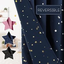 PrinceDeco 100% Blackout Star Curtains for Kids Room Reversible Use Twinkle Silver Stars Cute Drapes for Nursery Thick Soft Curtain Drapes Window Treatment 2 Panels52 x 63 Inch, Navy Blue