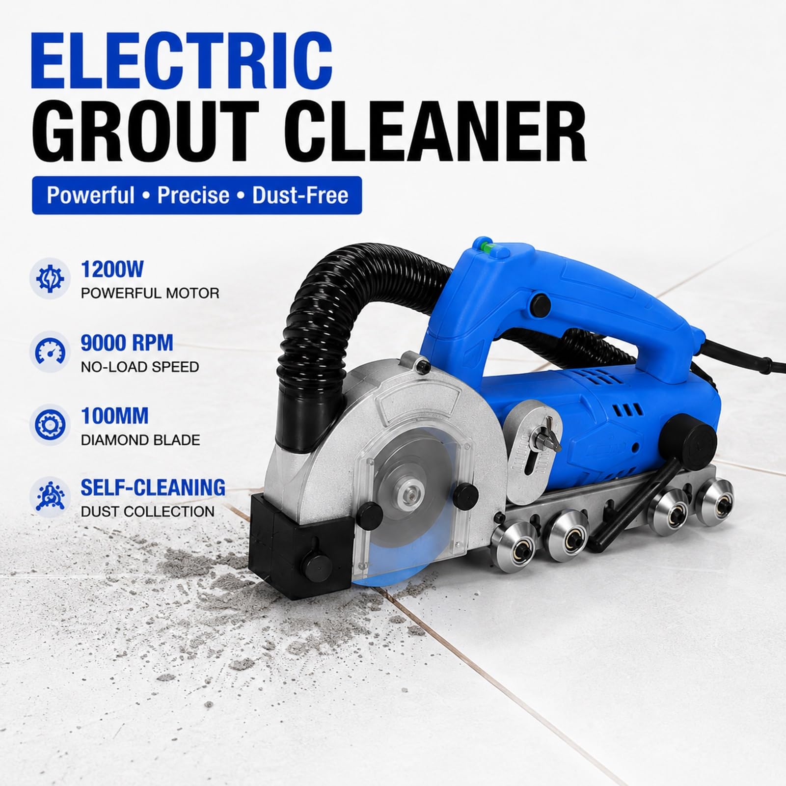 Máquina Eléctrica para Juntas Azulejos,Limpiador Ranuras-1200W 9000 RPM,Disco Diamante,Aspiración Polvo para Restauración Suelo Pared Cerámica Porcelánico