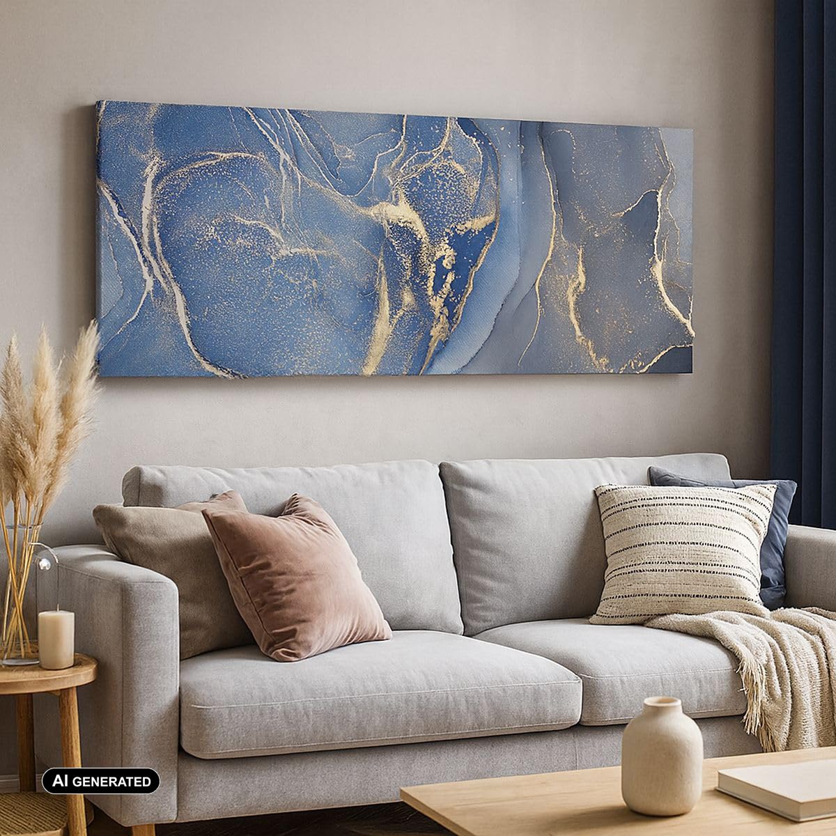 Panorama Bilder auf Leinwand 160x50cm Leinwandbild Gold Blau Farbe Groß XXL Wanddeko Bild Schlafzimmer Küche Wandbilder Dekoration Wohnzimmer Wall Decor Canvas Wand Kunstdruck Art AB160x50-5029