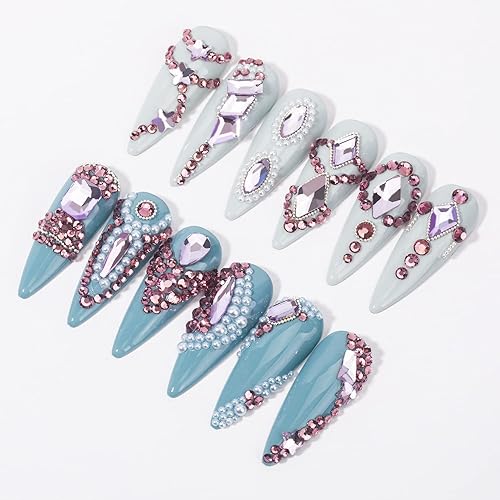 Miniatura 38 de Rhinestones Kit 9080Pcs Champagne Crystal Multi-Shape Flatback for Nail Decoration - Hearts Mix Size, Metal Beads, Pearl Gold Silver With Glue Gel