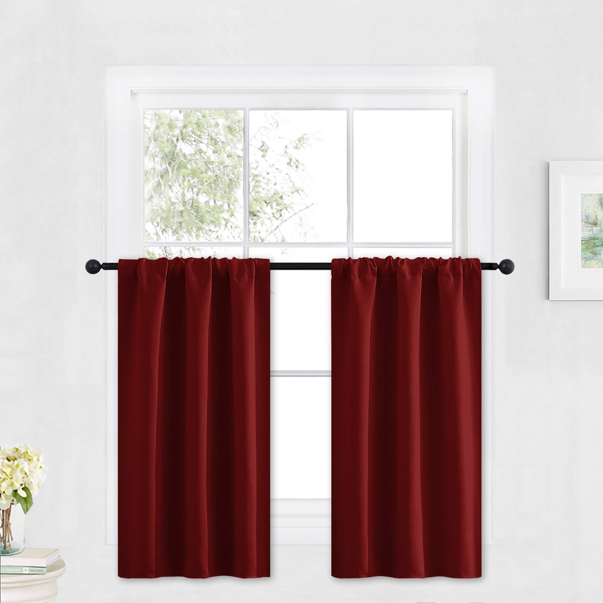 RYB HOME Blackout Cafe Curtains 30 inch Length, Short Light UV Heat Blocking Energy Saving Privacy Curtain Tiers for Basement Bathroom Kitchen Window,