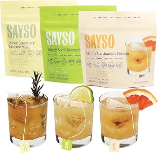 SAYSO Skinny Spicy Margarita, Honey Rosemary Moscow Mule & Skinny Cardamom Paloma Cocktail Tea Bags - Instant Cocktail or Mocktail Mixers - No Hot Water - Home Bar - Organic Ingredients, 3-Pack