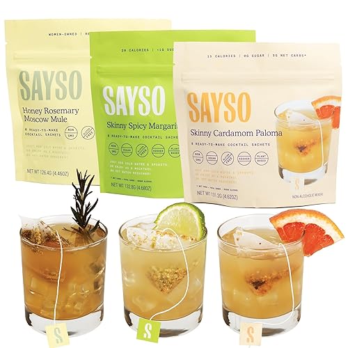 Miniatura 134 de SAYSO Skinny Cardamom Paloma La batidora de bolsas de té de cóctel original artesanal Orgánico, certificado sin gluten, sin OMG < 15 cal, 0.00