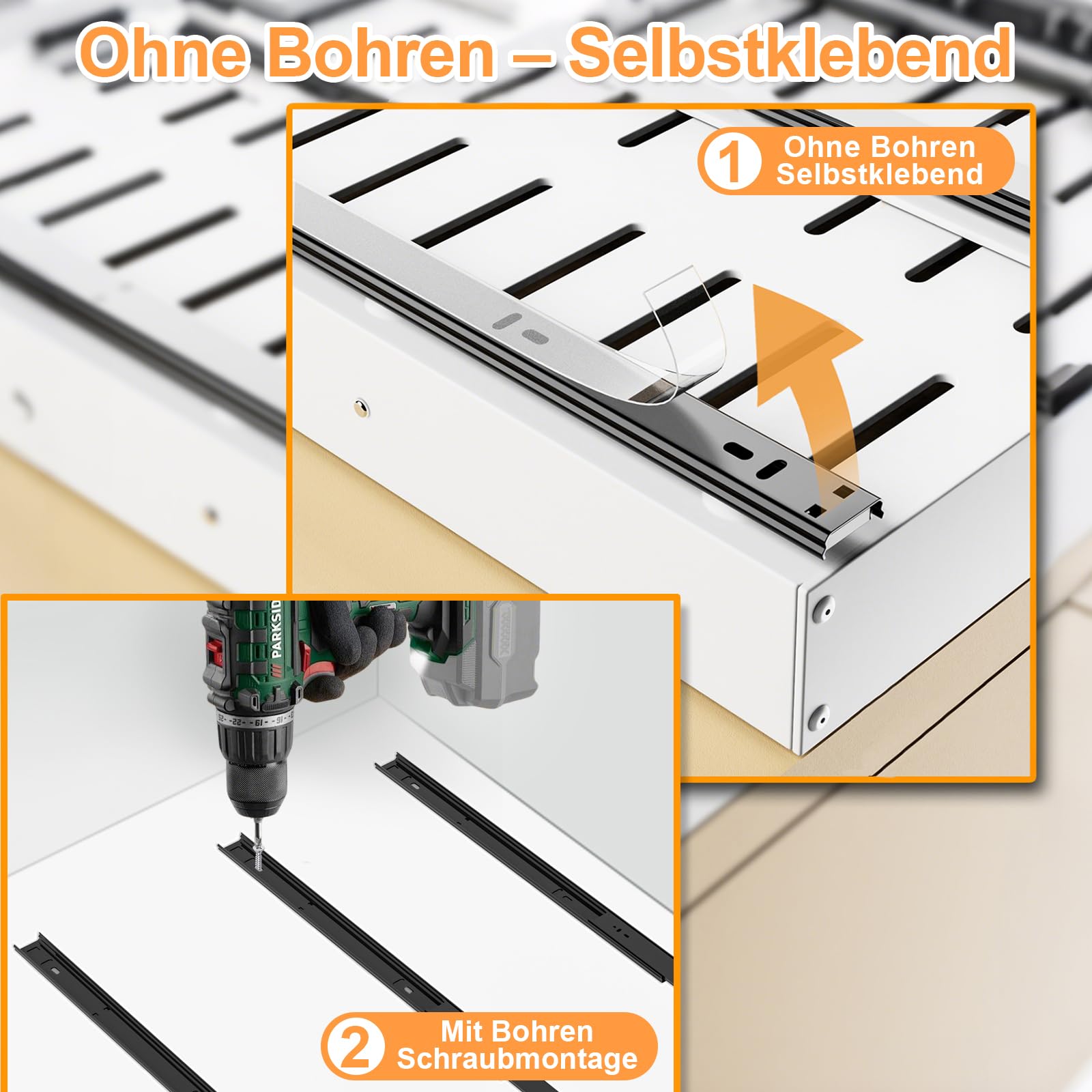 Teleskopschublade 50cm Tief 2 Stück Ausziehbare Schublade Küche Verstellbar 41,5-55cm Weiß