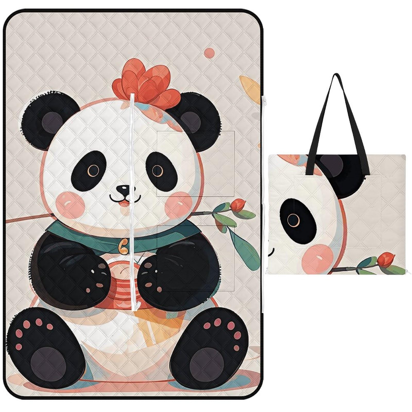 Couverture de plage pliable imperméable avec zip et design panda unique