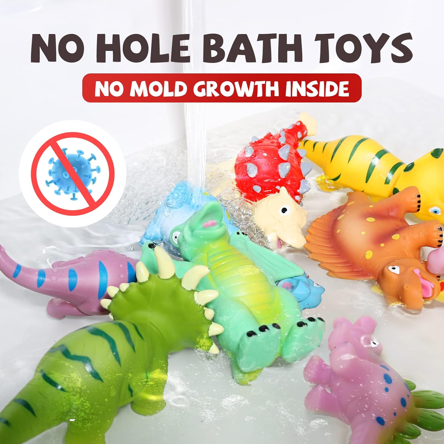 No Hole Baby Dinosaur Bath Toys for Toddler, 12 PCS Mold Free Kids Bathtub Pool Toys : Toys & Games
