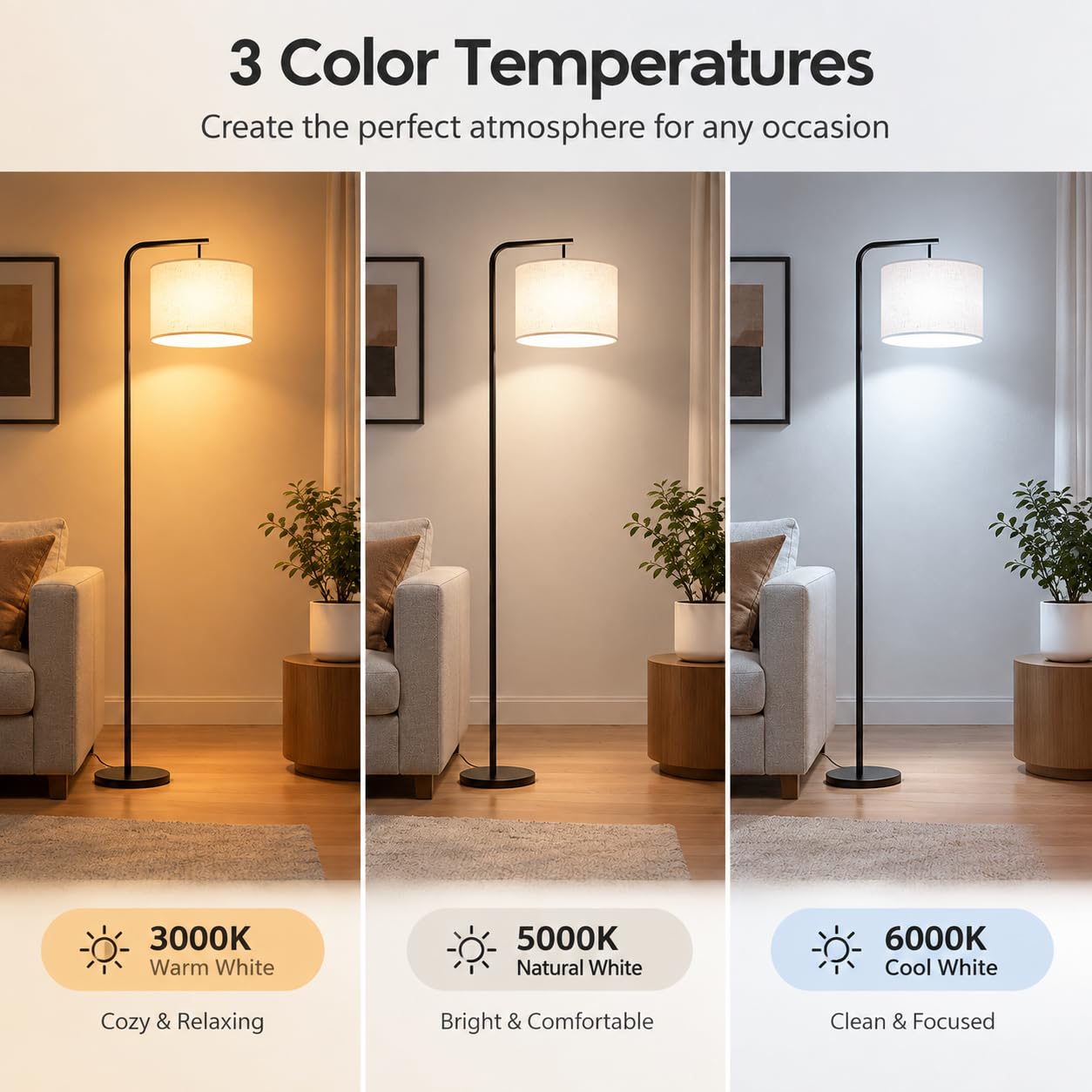 Stehlampe Wohnzimmer Dimmbar mit Fernbedienung, 3 Farbtemperaturen