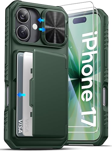 Miniatura 91 de ATATOO Funda para iPhone 16 con tarjetero (almacena 3-5 tarjetas) [bloqueo RFID] y funda para cámara deslizante, protección de grado militar, funda