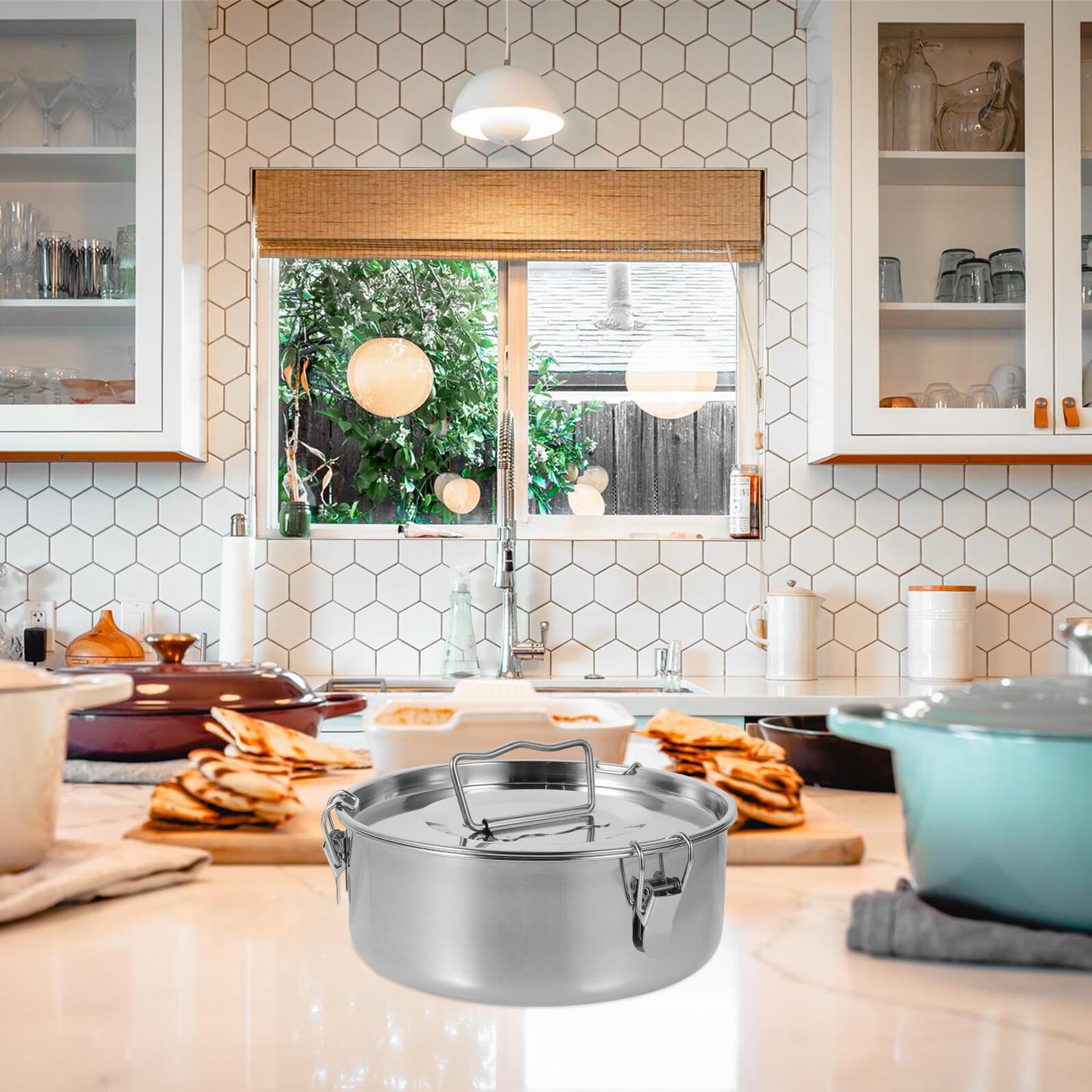 Flaneras Acero Inoxidable con Tapa para Hornear Quiches y Bollos al Vapor, Molde Resistente y Fácil de Usar en Acero Inoxidable para Cocina Casera