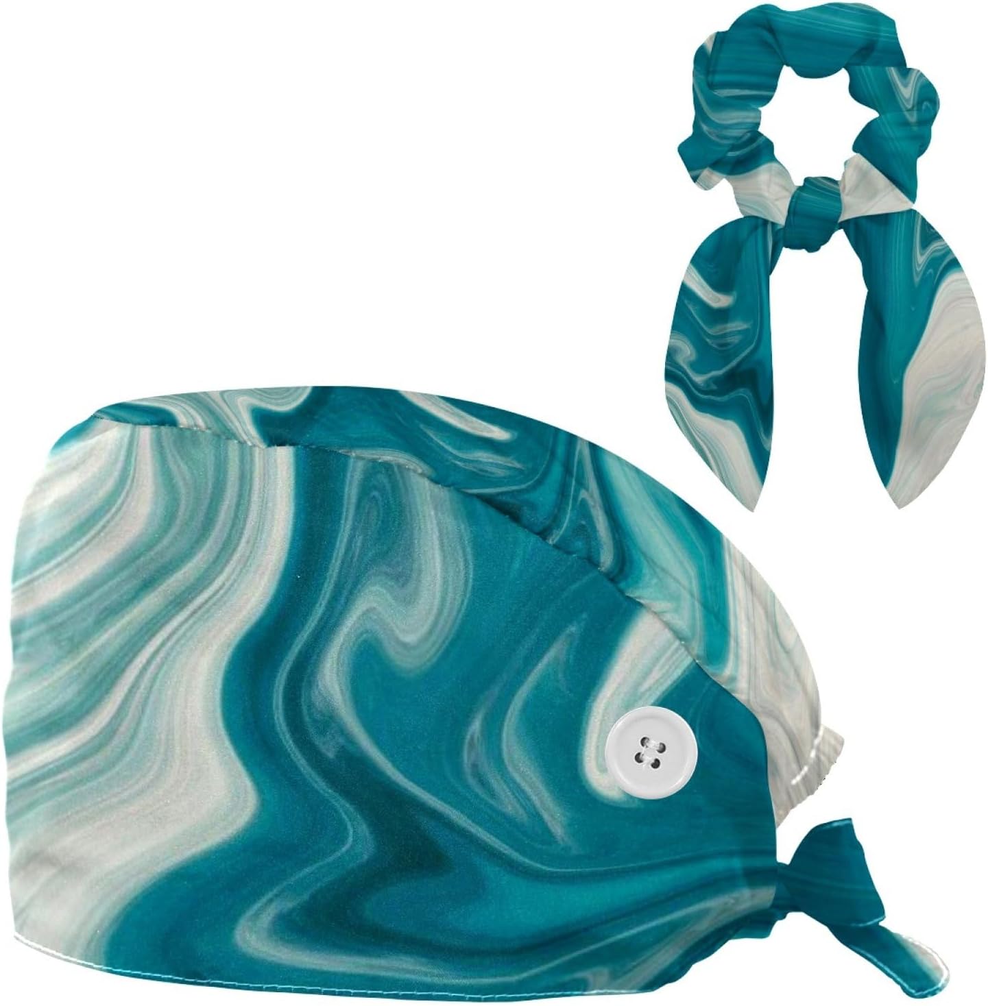 Teal Texture Scrub Caps for Women, Adjustable Surgical Cap with Buttons Sweatband, Bouffant Caps for Nurses and Doctors