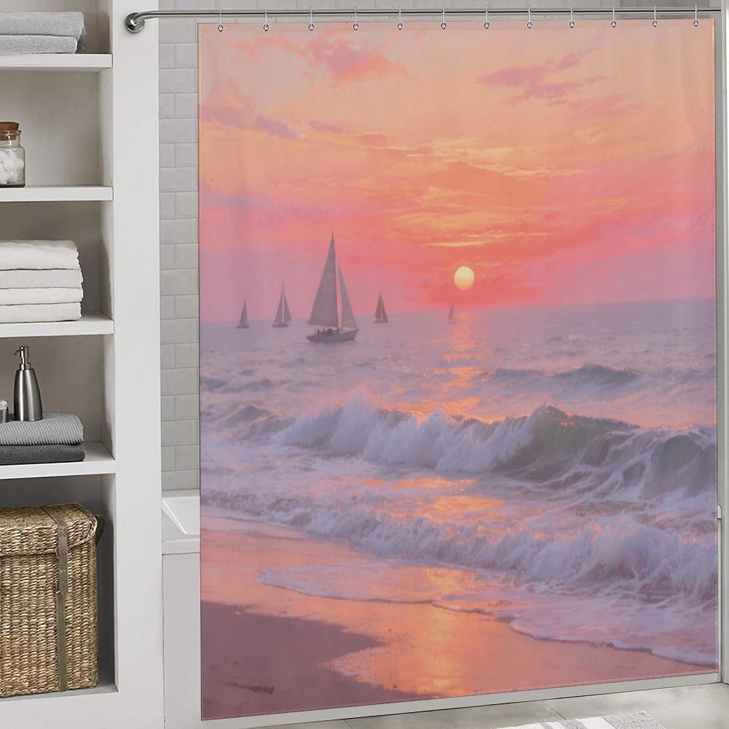 Shower Curtains Fabric Shower Curtain Liner Liner Showers Curtain Sunrise on The Seaside Showers Curtin Opaque for Privacy Protection Water Splash Protection High Aesthetics