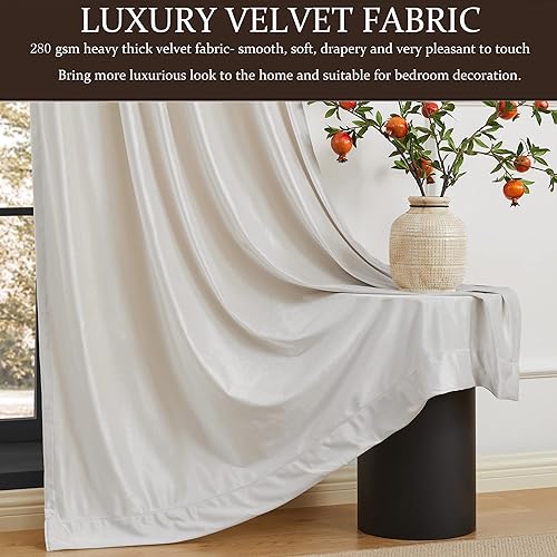 Vista 4 de 100% Blackout Ivory Off White Velvet Curtains 84 inch Long for Living Room,Set of 2 Panels Liner Rod Pocket Back Tab Thermal Window Drapes Room