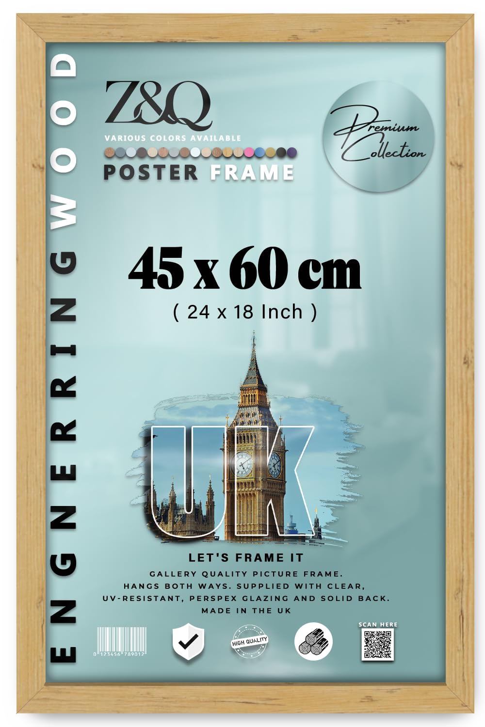 Z&Q | Luxury MDF Photo Frame (45 x 60 CM) Classic Engineered Wood, Certificate Holder 24X18 Inch Modern Wall Art Décor, 450 x 600 mm [ Pine ] — image 1