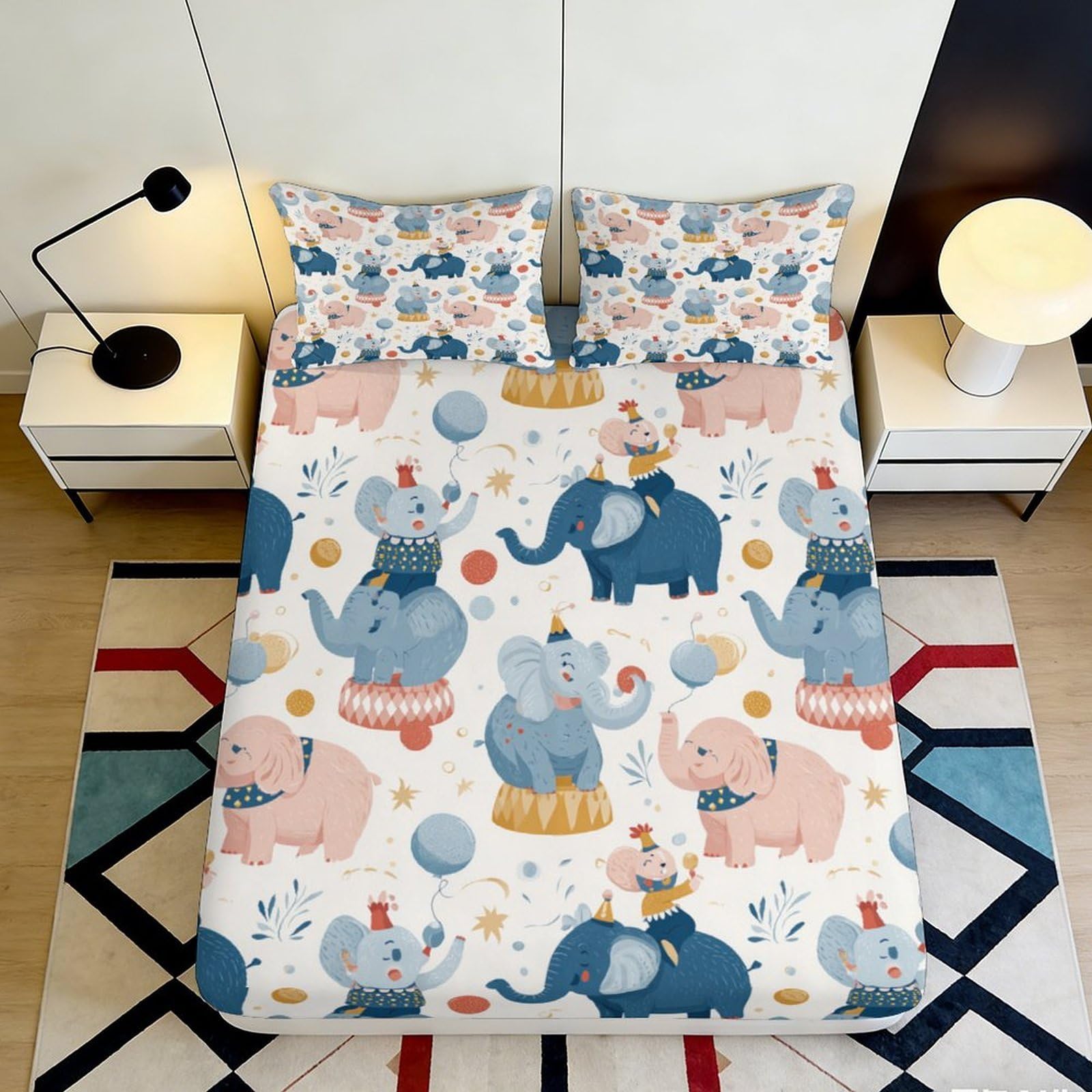 Pnayamiorkfel Style-4 3D Printed Circus Elephant Fitted Sheet Microfiber Soft Breathable Pastel Balloon Bed Cover For Bedroom Guest Room Decor 90X200x25cm