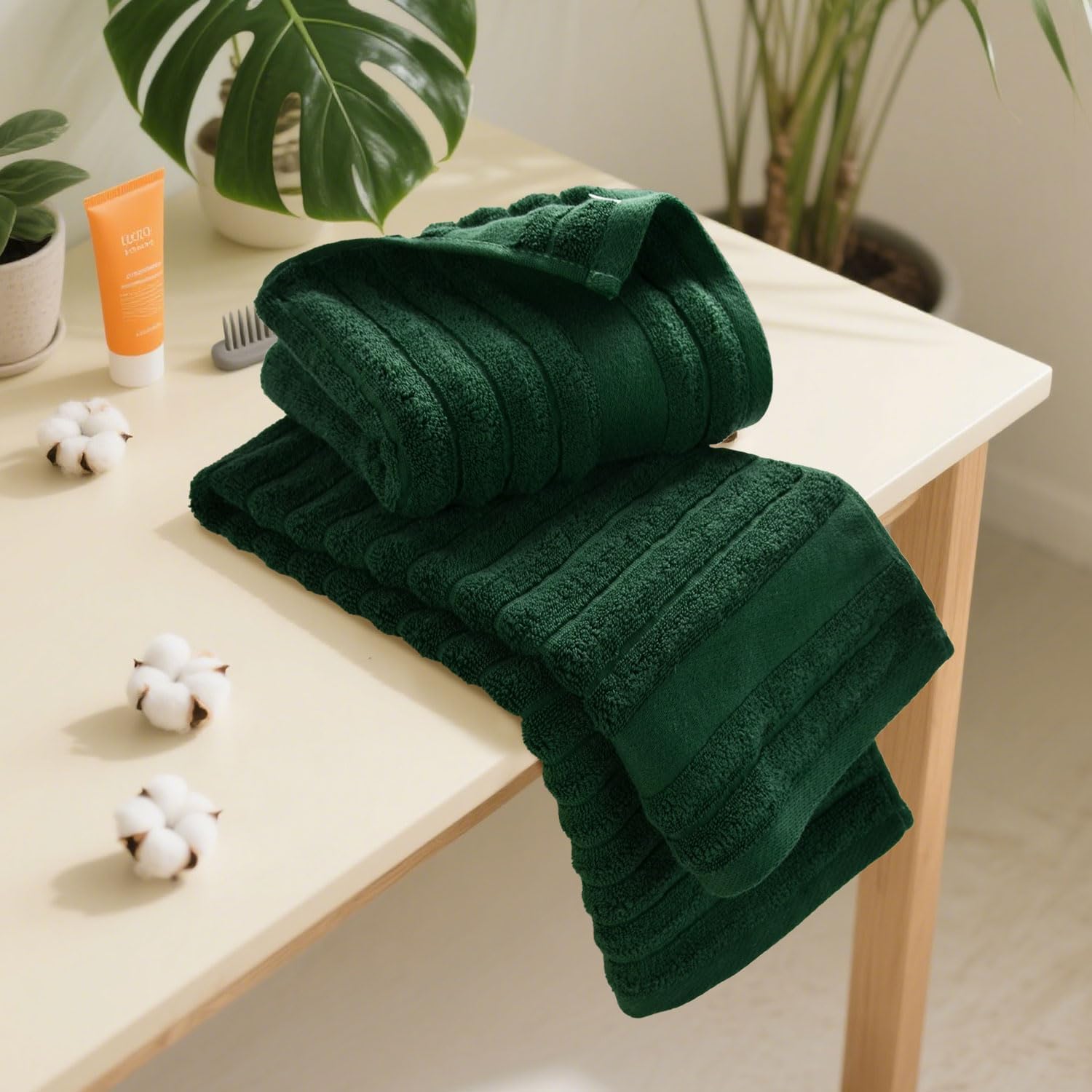 Jacquotha Confezione da 4 asciugamani (verde foresta) a coste - Cucina e bagno