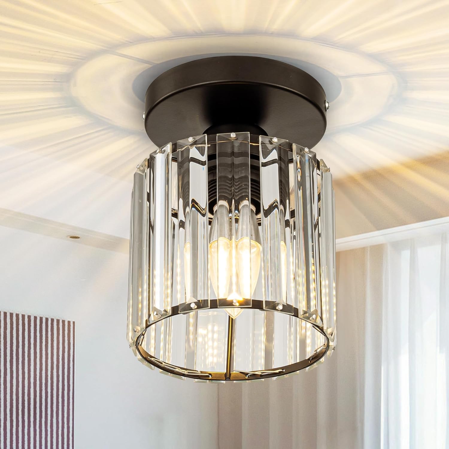 LYMSXAZOU Chandelier Crystals Ceiling Lighting Fixtures, Crystal Semi Flush Mount Vintage Fixture for Living Room, Kitchen, Hallway, Dining Bar