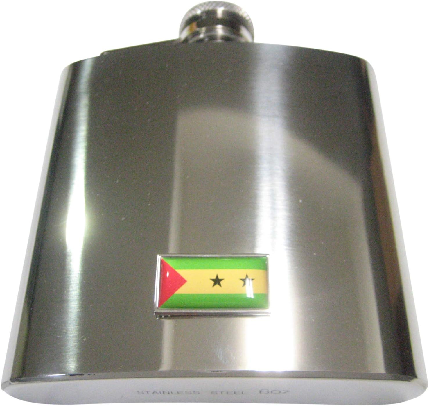 Kiola Designs Thin Bordered São Tomé and Príncipe Flag 6 Oz. Stainless Steel Flask
