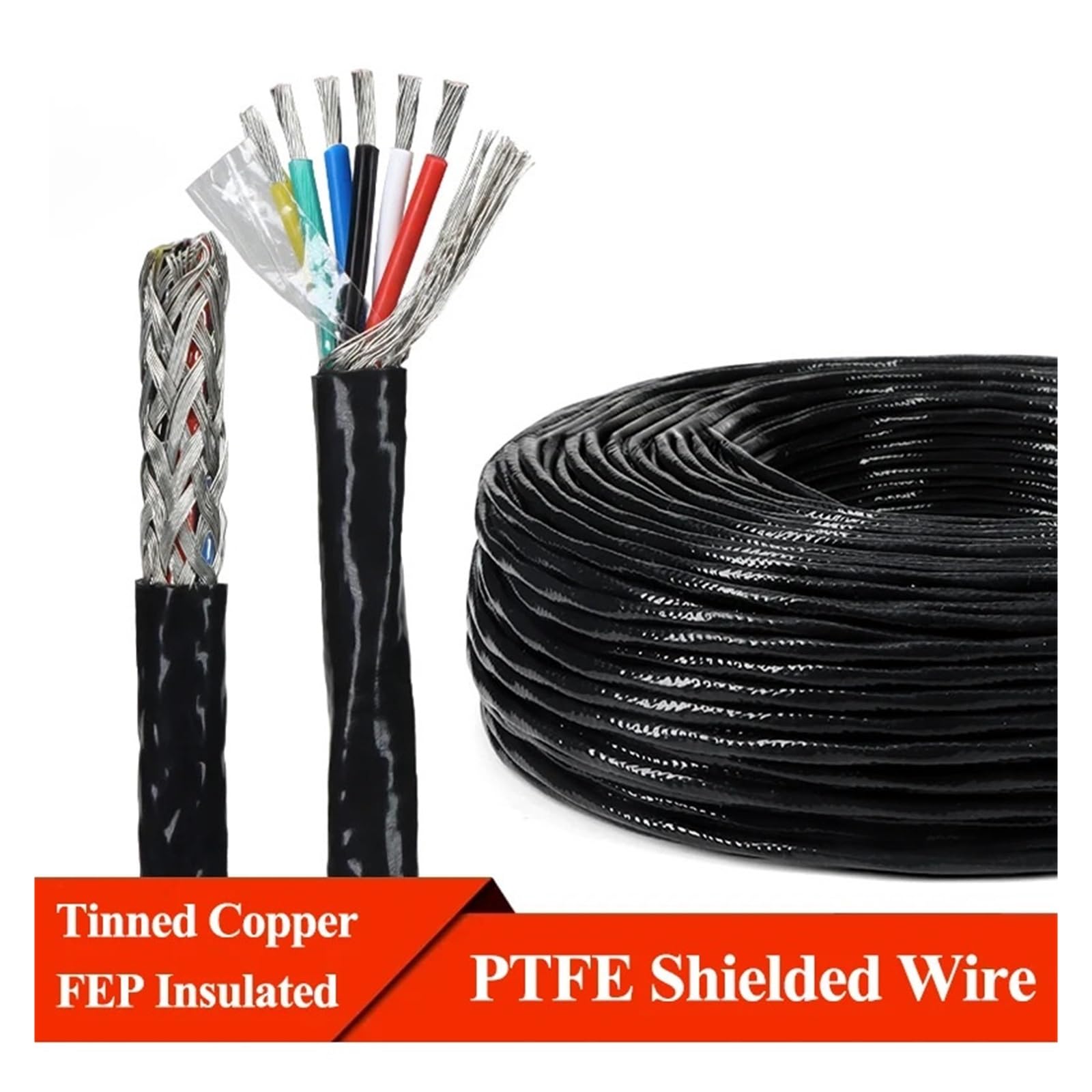 10/20m 22 20 18 17 15 AWG Cable Blindado De PTFE Alta Temperatura Cables Electrónicos Cobre Estañado Aislados Resistentes Al Calor(1 Core,10m 20AWG)