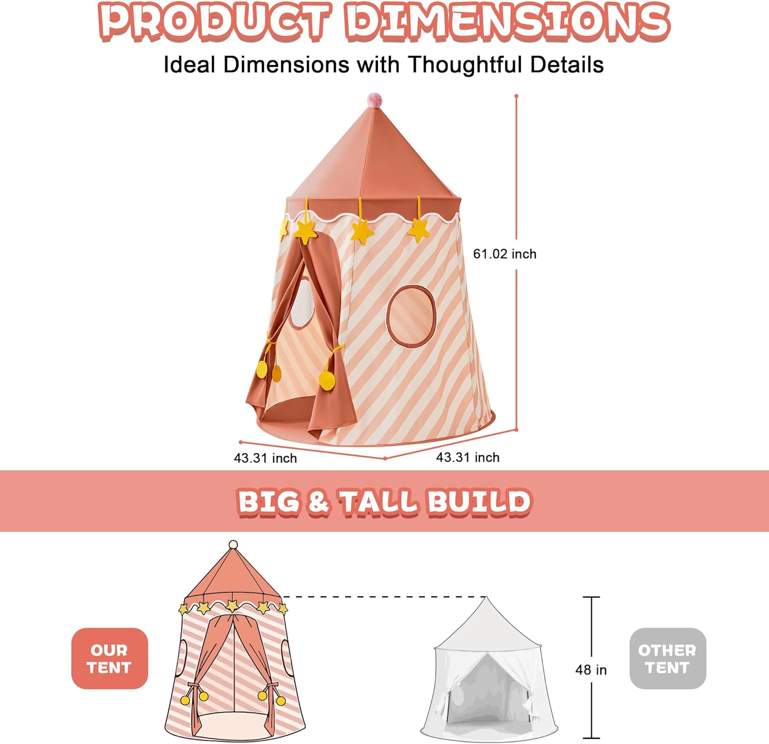 Hallo Deer Kids Play Tent, Princess Castle Pop Up Tent Kids with Star and Window, Portable Toddler Play Tent Indoor Outdoor,Playhouse Indoor Games for Boys & Girls Gifts (Rose Pink)