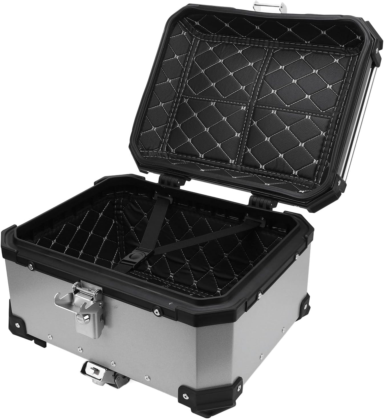 Zunate 32L Motorcycle Top Case - Quick Release Trunk, Water Aluminum Alloy Box, Universal Fit Tail Bag (Silver)