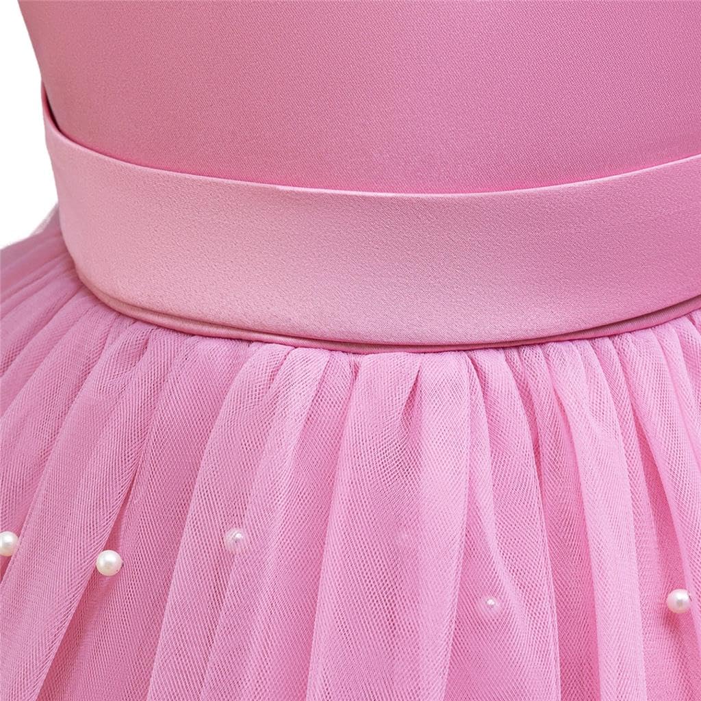 Lito Angels Robe de cérémonie Fille avec Perles | Perles délicates, manches à volants, dos en V, jupe tulle superposée, grand nœud au dos, Mariage, Cérémonie, Baptême, Noël