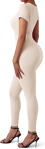 Miniatura 3 de SUUKSESS Monos acanalados de una pieza para mujer, de manga corta, para yoga