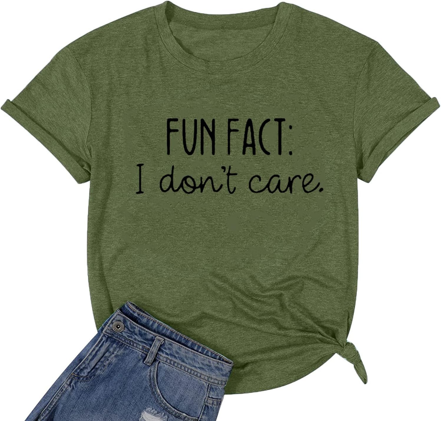 Calvin Fun Fact l Don't Care Letter Print T-Shirt for Women Funny Sayings Graphic Tees