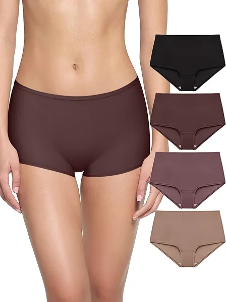 REORIA High Waisted Underwear for Women Full Coverage Boy Shorts Soft Boxer Briefs Breathable Panties 4 Pack Medium