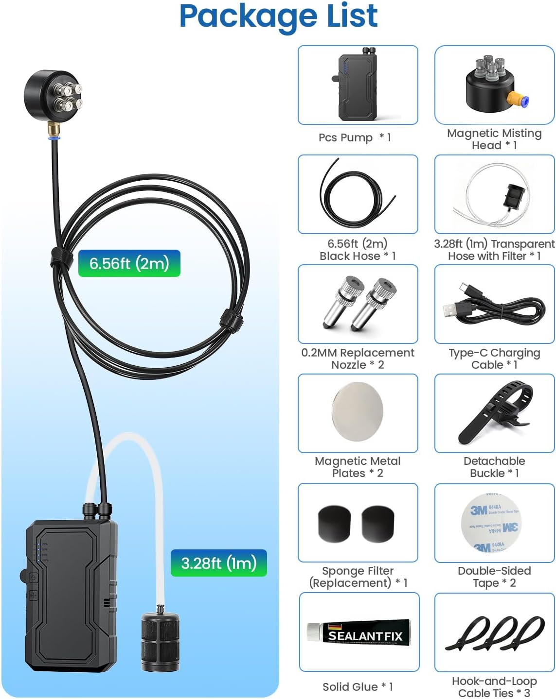 Portable Magnetic Misting System with Pump, 6000mAh Outdoor Water Misters Set for Outside Patio Cooling, Fan Misters Kit for Sport, Golf, Canopy, Beach, Camp, Gazebo, Umbrella, Dugout (4 Nozzles)